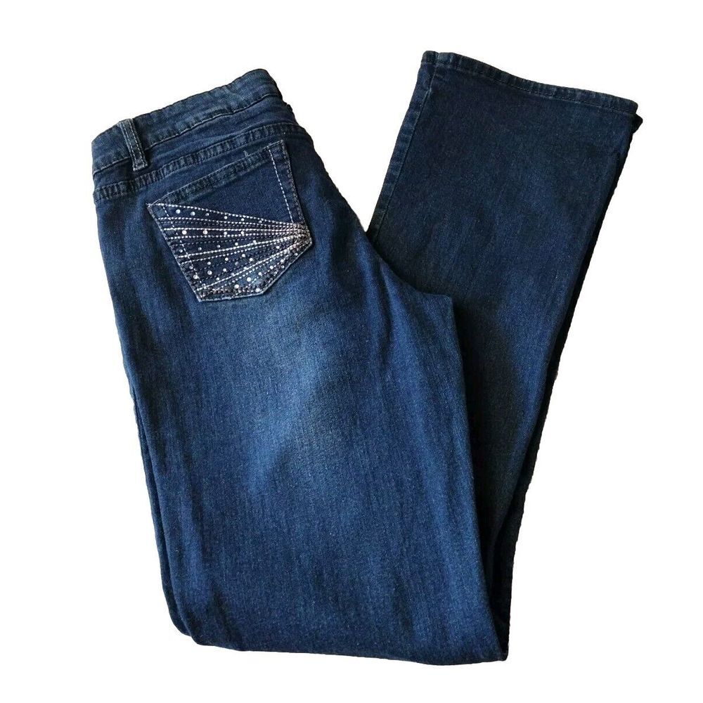 Arizona Jeans Women's 16 1/2 Plus Blue Bootcut Mid Rise Pockets With Rhinstones
